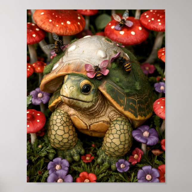 Magische Schildkröte im Blume-Wald Poster (Vorne)