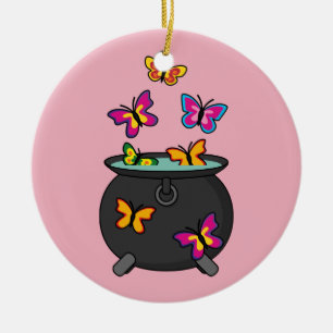 Magische Schmetterlinge aus einem Kessel Keramik Ornament