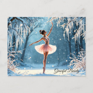 Magische Schneefall Ballerina Wintersport Kunst Postkarte
