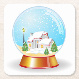 Magische Schneeglobe mit Haus unter dem Schnee Rechteckiger Pappuntersetzer