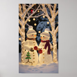 Magische Schneemann-Weihnachtslichter Poster