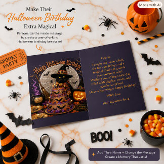 Magische schwarze Katze Halloween Geburtstag für K Karte