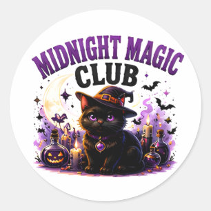 🐈‍⬛ Magische schwarze Katze Halloween-Spruch 🌙 Runder Aufkleber