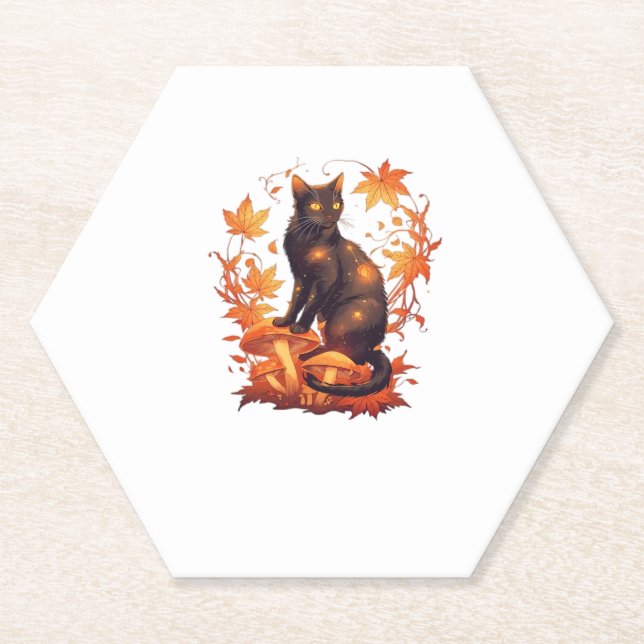 Magische Schwarze Katze im Herbstwald � Celestial  Untersetzer (Vorderseite)