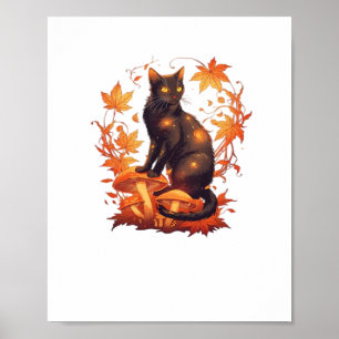 Magische Schwarze Katze im Herbstwald - Fallen Poster