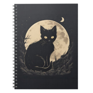 Magische schwarze Katze Nero und Vollmond Notizblock