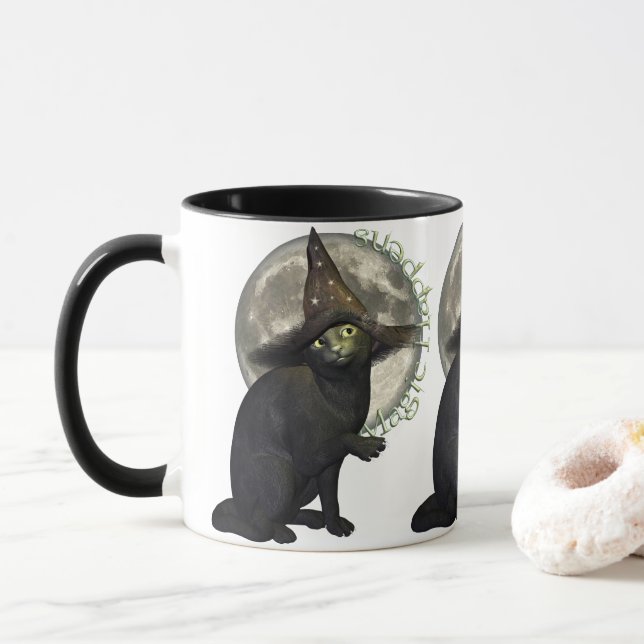 Magische schwarze Katze Tasse (Mit Donut)