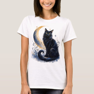 Magische schwarze Katze unter dem Mond PNG | Boho T-Shirt
