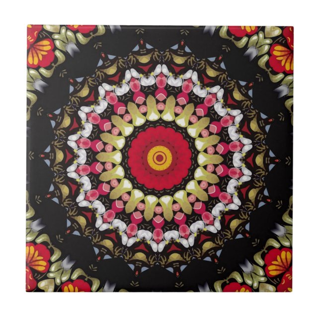 Magische schwarze und rote Mandala Fliese (Vorderseite)