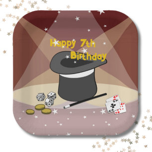 Magische Show Happy 7. Geburtstag Kinderparty Quad Pappteller