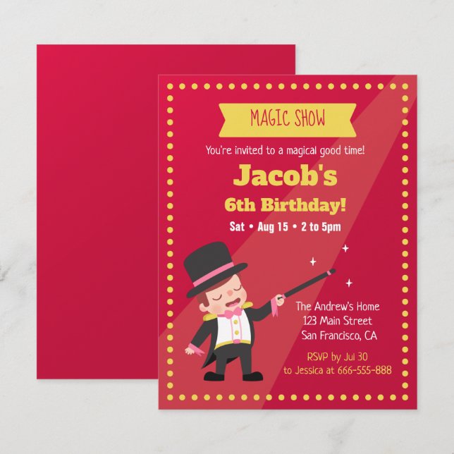 Magische Show-Magier-Jungen-Geburtstags-Party Einladung (Vorne/Hinten)