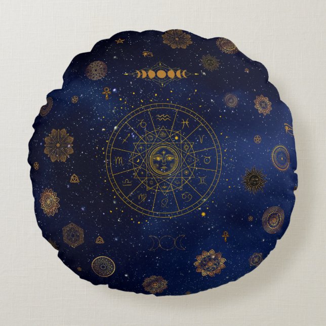 Magische Symbole des Schutzes Mandala Pagan Hexe Rundes Kissen (Vorderseite)