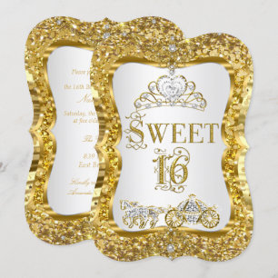 Magische Tiara Prinzessin Sweet 16 Gold Weiß Einla Einladung