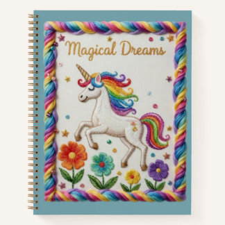 Magische Träume Besticktes Einhorn Floral Notizbuch