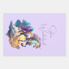 Magische Unicorn Fantasiewolken romantisieren Gebu Geschenkpapier Set