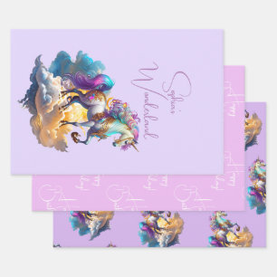 Magische Unicorn Fantasiewolken romantisieren Gebu Geschenkpapier Set