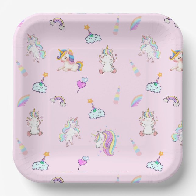 Magische Unicorn Regenbogengradientengeburtstag Pappteller (Vorderseite)