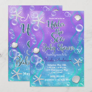 Magische Unter dem Meer Lila Türkis Baby-Party Einladung