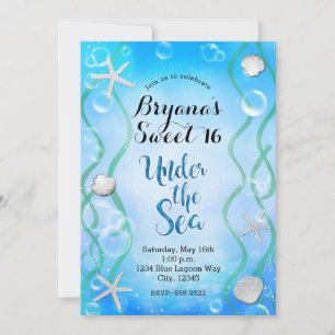 Magische Unterwasser Aqua Blau Sweet 16 Geburtstag Einladung
