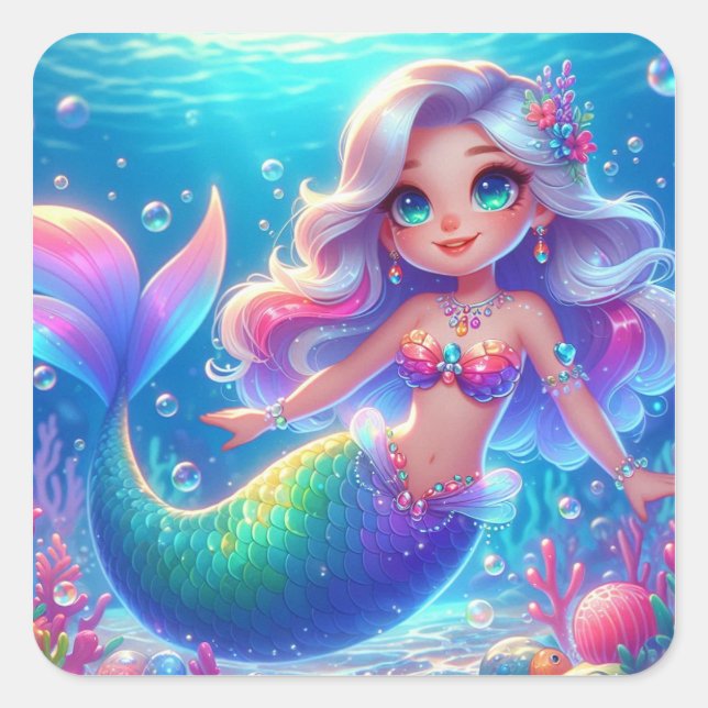 Magische Unterwasser-Prinzessin Mermaid Quadratischer Aufkleber (Vorderseite)