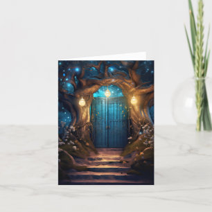 Magische verzauberte Fantasy Forest Old Blue Door Karte