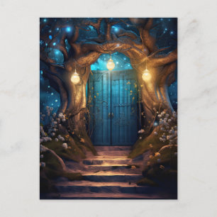 Magische verzauberte Fantasy Forest Old Blue Door Postkarte