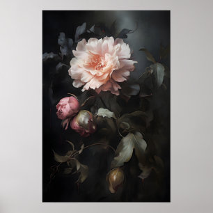 Magische Vintage-Pfingstrosen-Blumenprint, botanis Poster