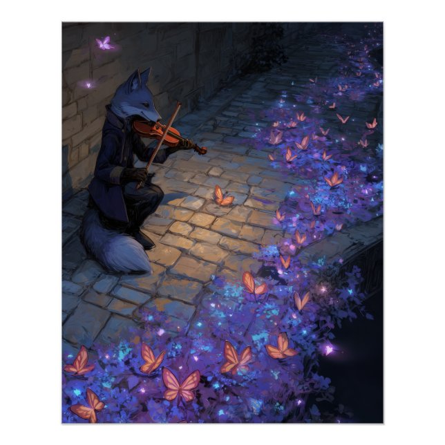 Magische Violin-Fuchs mit leuchtenden Schmetterlin Poster (Vorderseite)