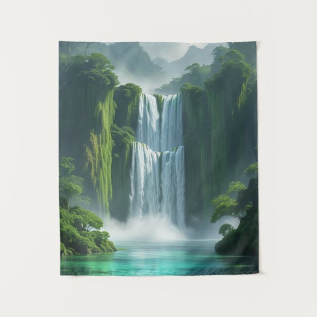 Magische Wasserfalllandschaft Wandteppich (Vorderseite)
