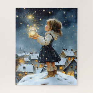 Magische Wasserfarben-Wintersternennacht Puzzle