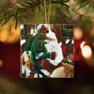 Magische Weihnachts-Fantasie Weihnachtsmann-Drache Keramikornament