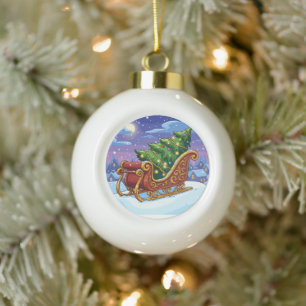 Magische Weihnachtsabend-Schlittenfahrt mit Festta Keramik Kugel-Ornament