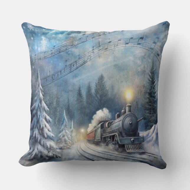 Magische Weihnachtsbahn Kissen - Vintager Winter (Vorderseite)