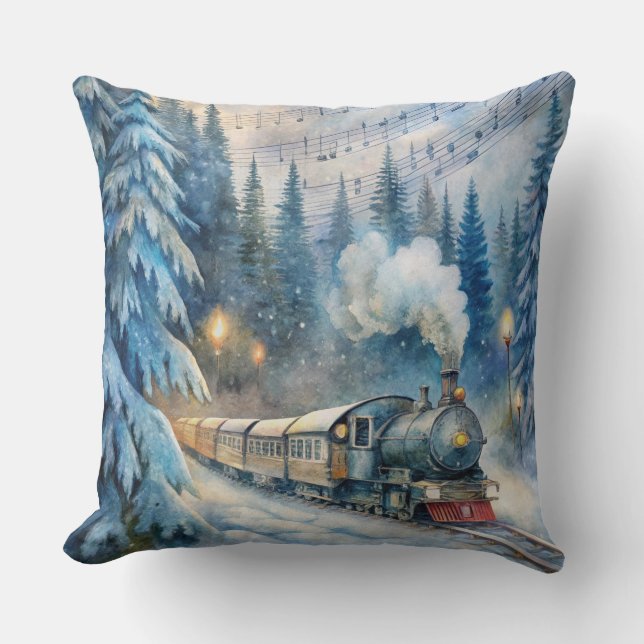 Magische Weihnachtsbahn Kissen - Vintager Winter (Vorderseite)