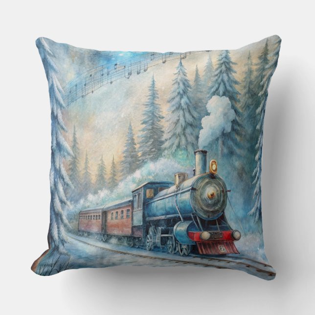 Magische Weihnachtsbahn Kissen - Vintager Winter (Vorderseite)