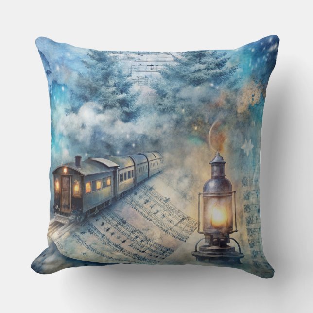 Magische Weihnachtsbahn Kissen - Vintager Winter (Vorderseite)