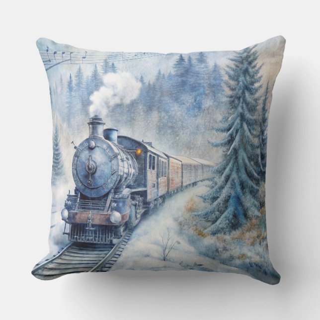 Magische Weihnachtsbahn Kissen - Vintager Winter (Vorderseite)