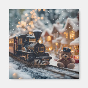 Magische Weihnachtsbahn-Szene mit Teddy Bear Magnet