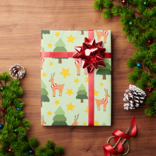 Magische Weihnachtslieder Grüne Bäume und Sterne Geschenkpapier