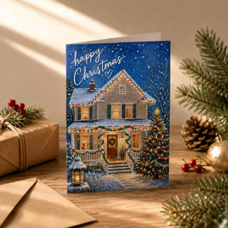 Magische Weihnachtsnacht Verschneites Haus Gruß Karte