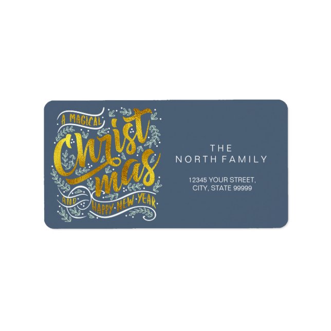 Magische Weihnachtstypografie Square Gold ID441 Adressaufkleber (Vorne)
