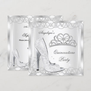 Magische weiße silberne Quinceanera-Hochhackerschu Einladung