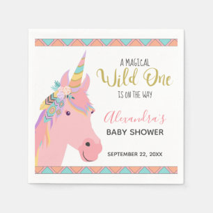 Magische Wild One Niedlich Pink Unicorn Kinderdusc Serviette