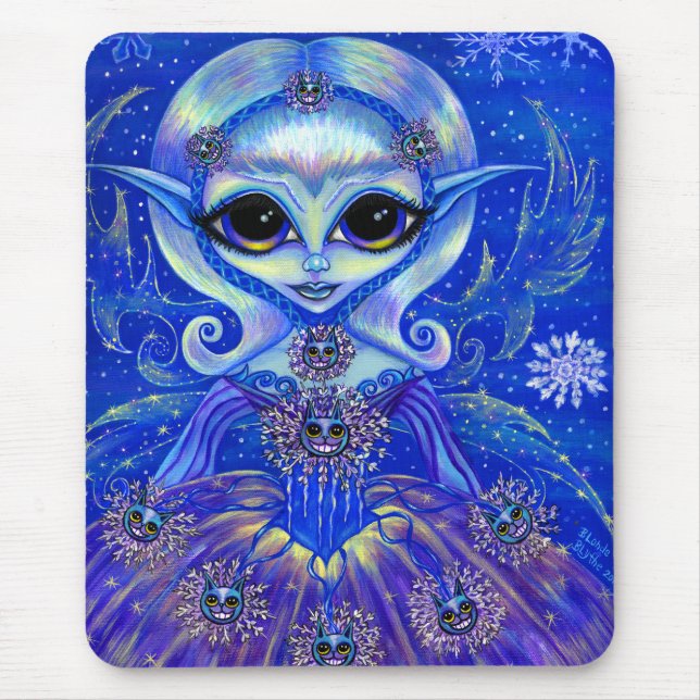 Magische Winter Fairy Girl Katzen Schneeflocken Gr Mousepad (Vorne)