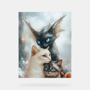 Magische Winterkatzen mit fantastischem Drachenwäc Acrylschild