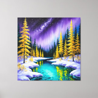 Magische Winterlandschaft mit gelben Bäumen Leinwanddruck