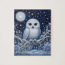 Magische Winternacht mit Schneeeule und Kristallen Puzzle