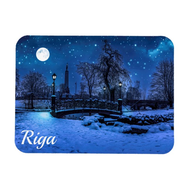 Magische Winternacht mit Sternenhimmel in Riga Magnet (Horizontal)