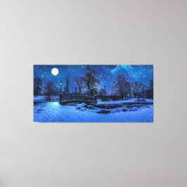 Magische Winternacht mit Sternenhimmel und Vollmon Leinwanddruck