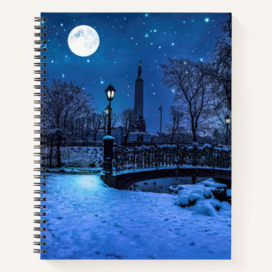Magische Winternacht mit Sternenhimmel und Vollmon Notizbuch